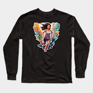 Rainbow Marathon Runner girl Long Sleeve T-Shirt